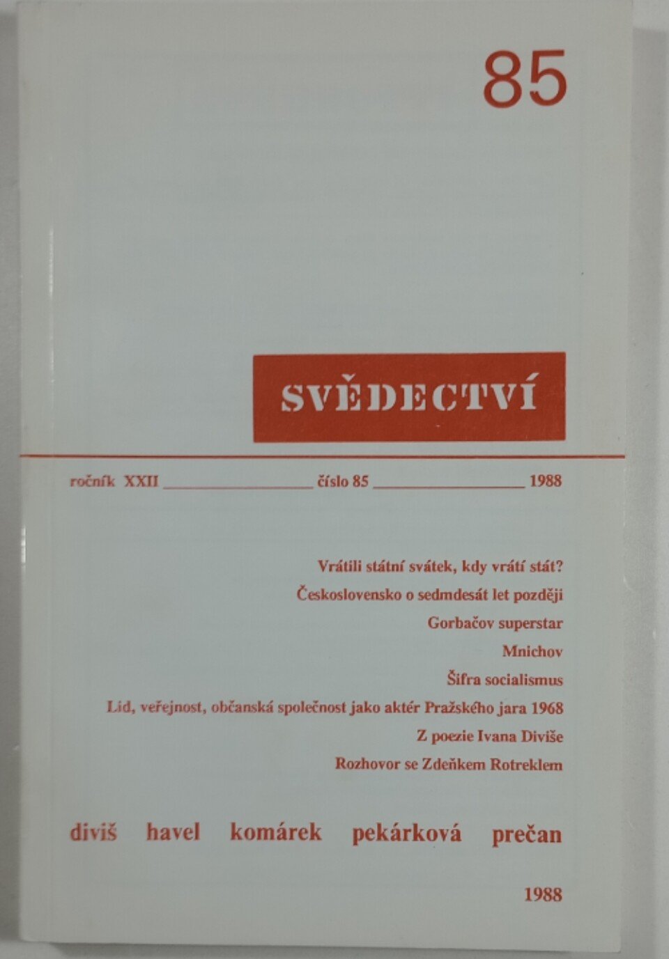 Svědectví 851988 Ročník Xxii Kolektiv Antikvariát Červený Knír 7014